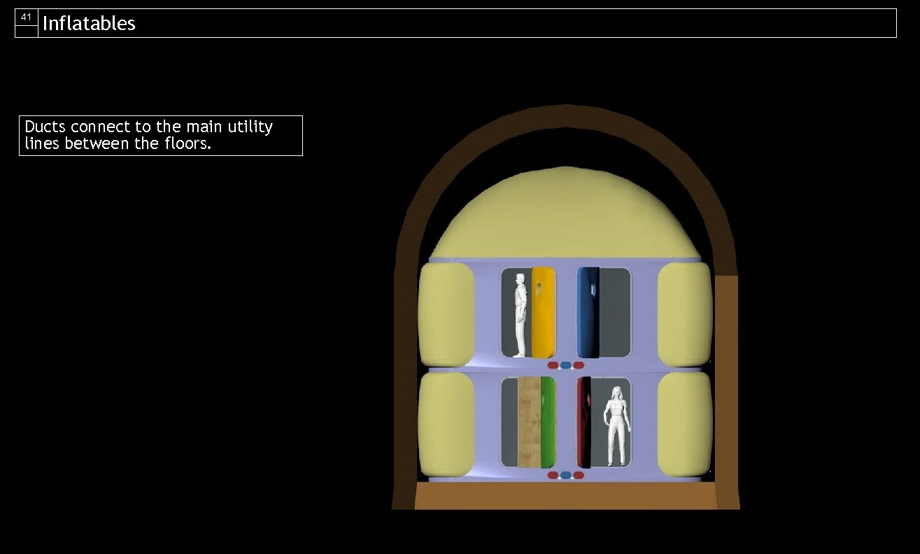 41 Inflatables Ducts connect to the main utility lines between the floors. 