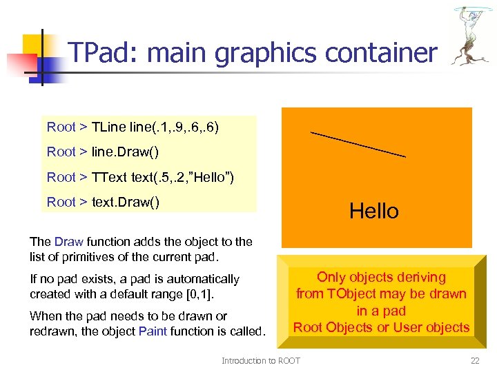 TPad: main graphics container Root > TLine line(. 1, . 9, . 6) Root