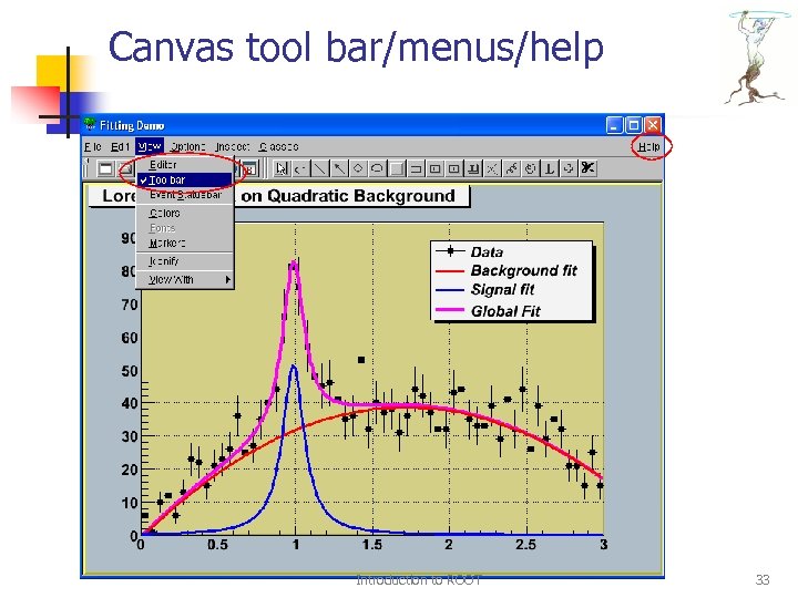 Canvas tool bar/menus/help Introduction to ROOT 33 