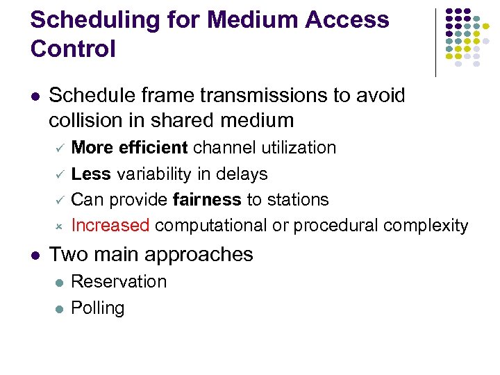 Scheduling for Medium Access Control Schedule frame transmissions to avoid collision in shared medium