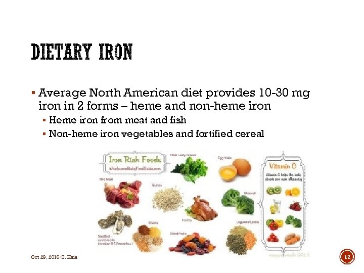 § Average North American diet provides 10 -30 mg iron in 2 forms –