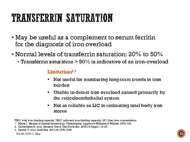 § May be useful as a complement to serum ferritin for the diagnosis of