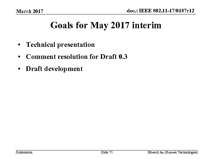 doc. : IEEE 802. 11 -17/0187 r 12 March 2017 Goals for May 2017