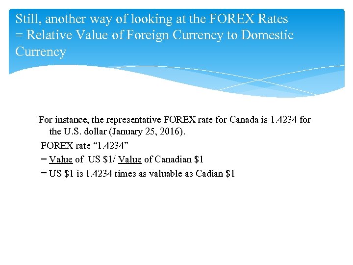 Still, another way of looking at the FOREX Rates = Relative Value of Foreign