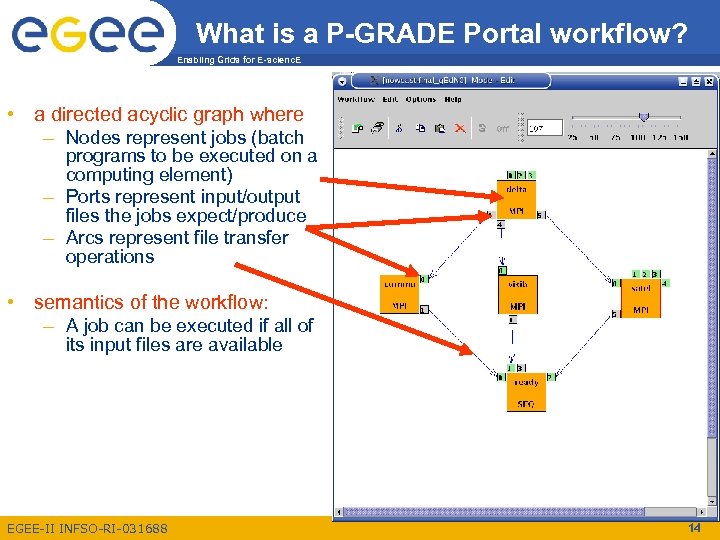 What is a P-GRADE Portal workflow? Enabling Grids for E-scienc. E • a directed