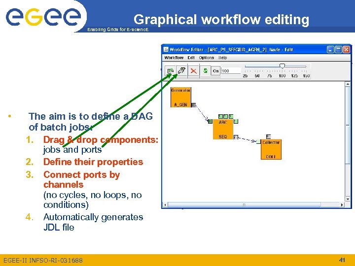 Graphical workflow editing Enabling Grids for E-scienc. E • The aim is to define