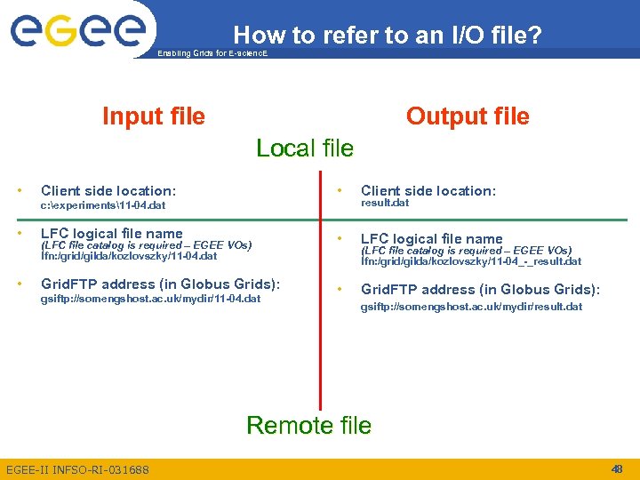 How to refer to an I/O file? Enabling Grids for E-scienc. E Input file