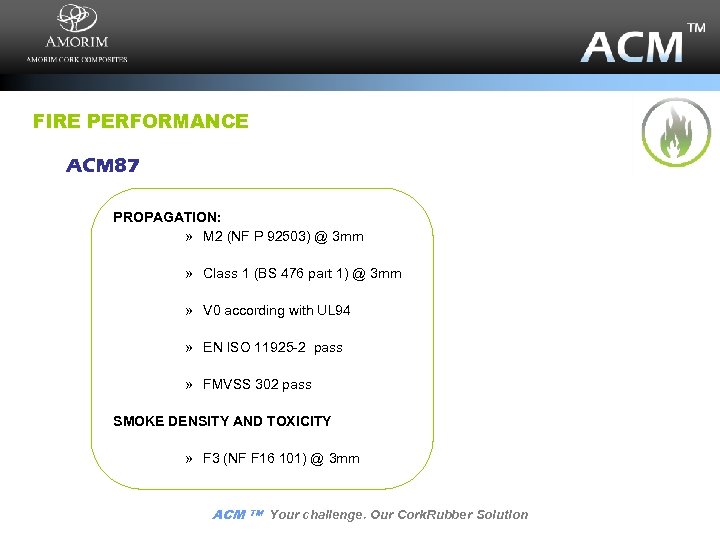 FIRE PERFORMANCE ACM 87 PROPAGATION: » M 2 (NF P 92503) @ 3 mm