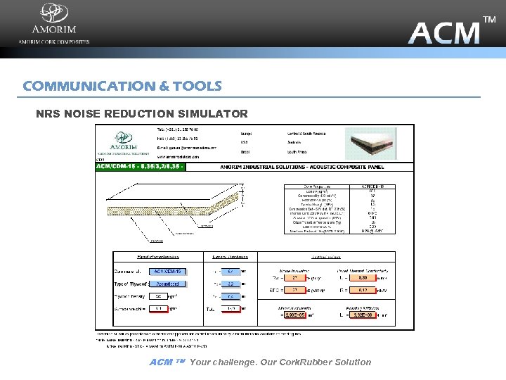 COMMUNICATION & TOOLS NRS NOISE REDUCTION SIMULATOR ACM TM Your challenge. Our Cork. Rubber