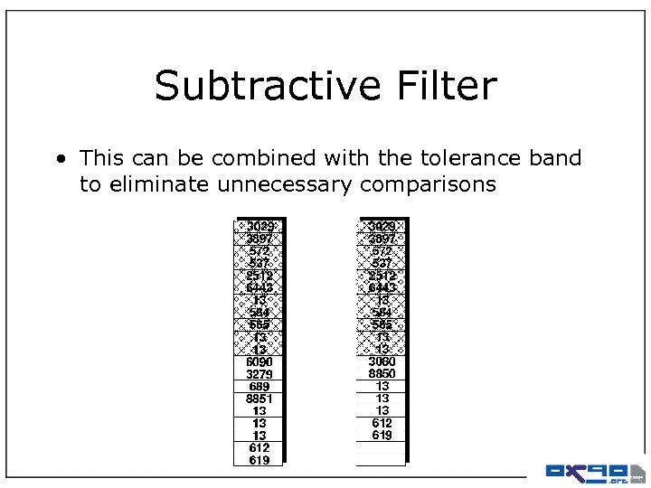 Subtractive Filter • This can be combined with the tolerance band to eliminate unnecessary