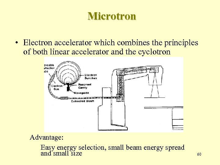 Microtron • Electron accelerator which combines the principles of both linear accelerator and the
