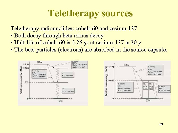 Teletherapy sources Teletherapy radionuclides: cobalt-60 and cesium-137 • Both decay through beta minus decay