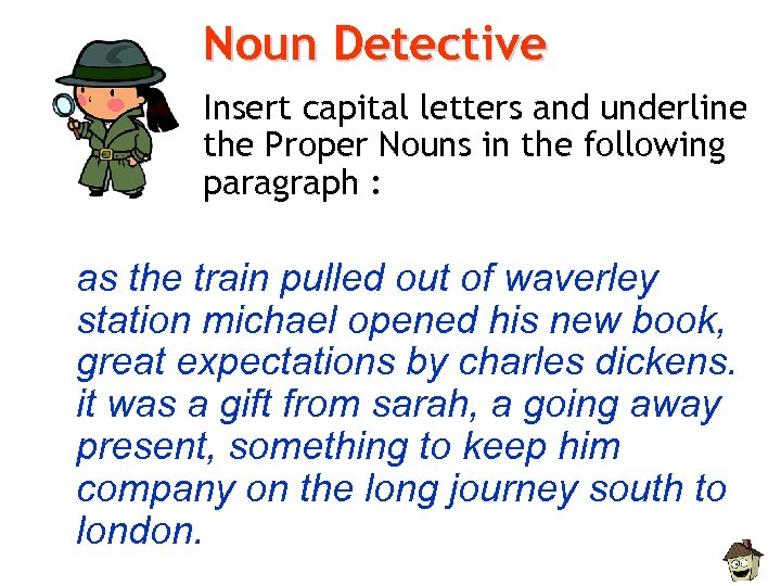Noun Detective Insert capital letters and underline the Proper Nouns in the following paragraph