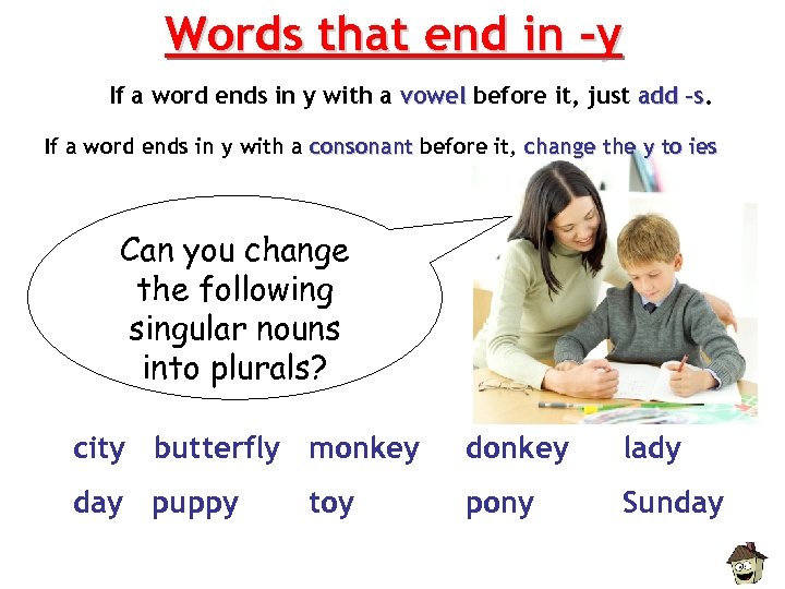 Words that end in -y If a word ends in y with a vowel