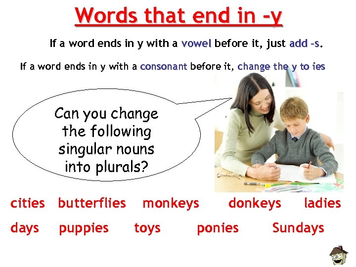 Words that end in -y If a word ends in y with a vowel