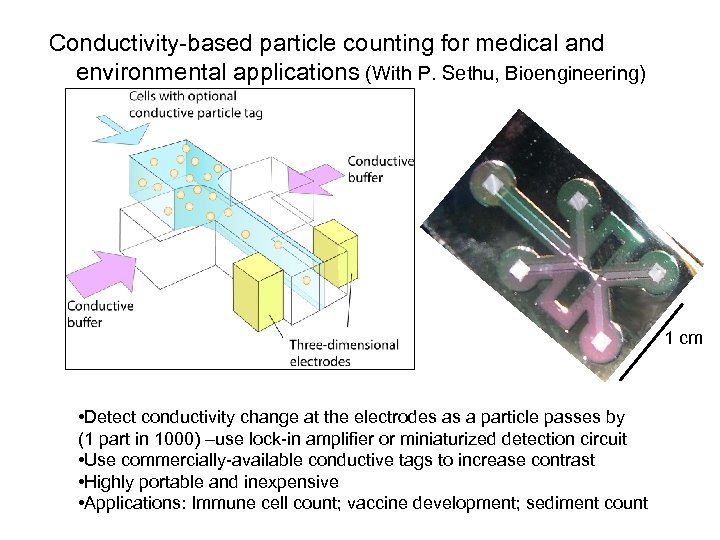 Conductivity-based particle counting for medical and environmental applications (With P. Sethu, Bioengineering) 1 cm