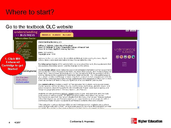 Where to start? Go to the textbook OLC website 1. Click MH Enhanced Cartridge