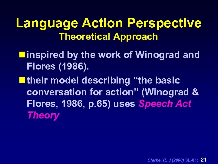 Language Action Perspective Theoretical Approach n inspired by the work of Winograd and Flores