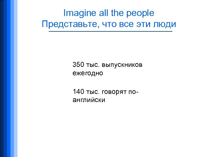 Imagine all the people Представьте, что все эти люди 350 тыс. выпускников ежегодно 140