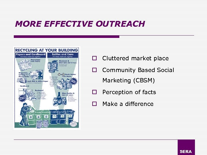 MORE EFFECTIVE OUTREACH o Cluttered market place o Community Based Social Marketing (CBSM) o