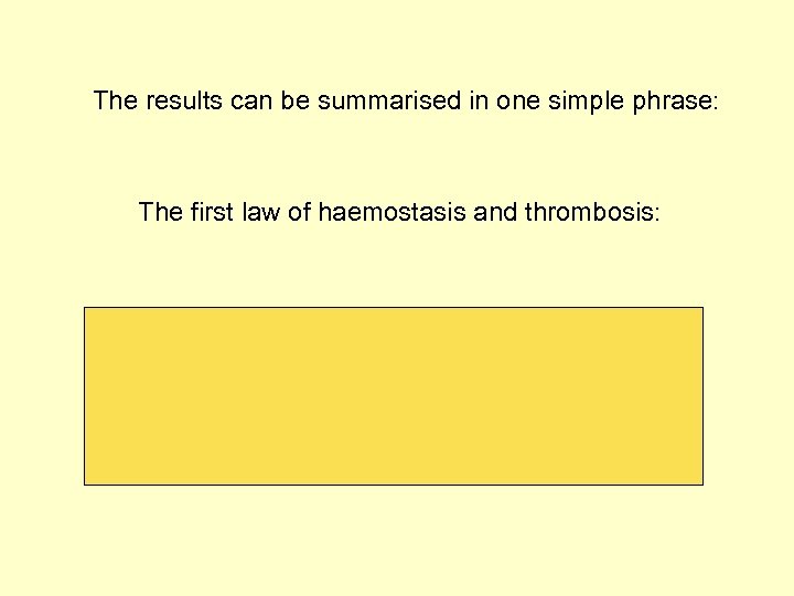 The results can be summarised in one simple phrase: The first law of haemostasis