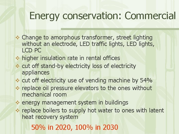 Energy conservation: Commercial v Change to amorphous transformer, street lighting v v v without