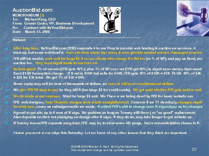 Auction. Bid. com MEMORANDUM [3] To: Michael King, CEO From: Connie Coder, VP, Business