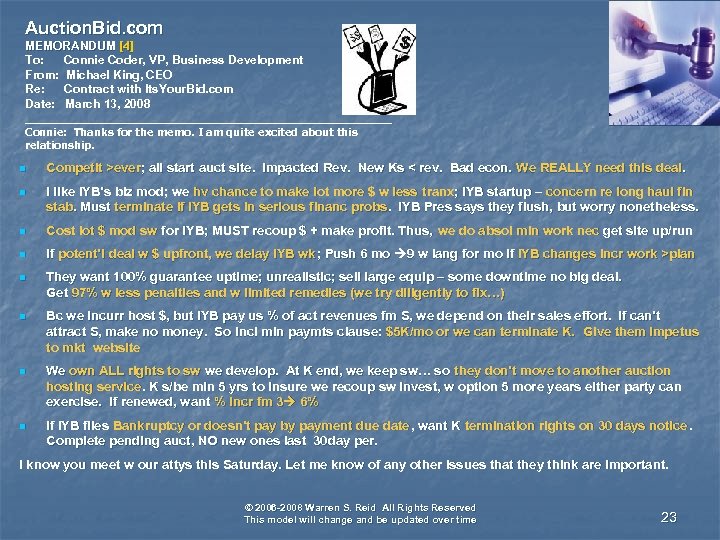 Auction. Bid. com MEMORANDUM [4] To: Connie Coder, VP, Business Development From: Michael King,