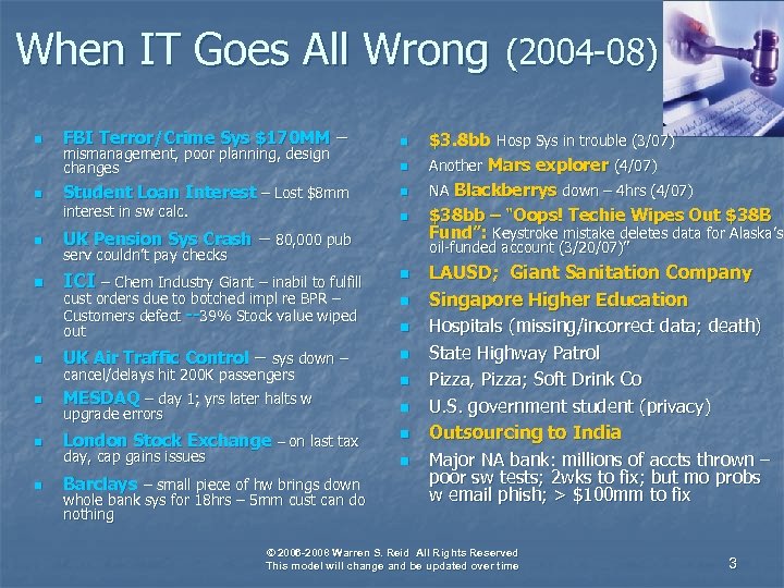 When IT Goes All Wrong n n FBI Terror/Crime Sys $170 MM – mismanagement,