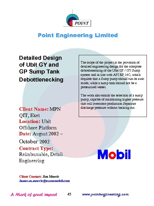 Point Engineering Limited Detailed Design of Ubit GY and GP Sump Tank Debottlenecking The