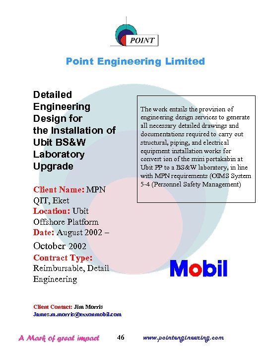 Point Engineering Limited Detailed Engineering Design for the Installation of Ubit BS&W Laboratory Upgrade