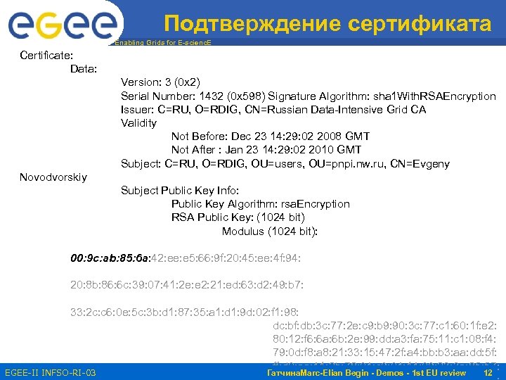 Подтверждение сертификата Enabling Grids for E-scienc. E Certificate: Data: Version: 3 (0 x 2)