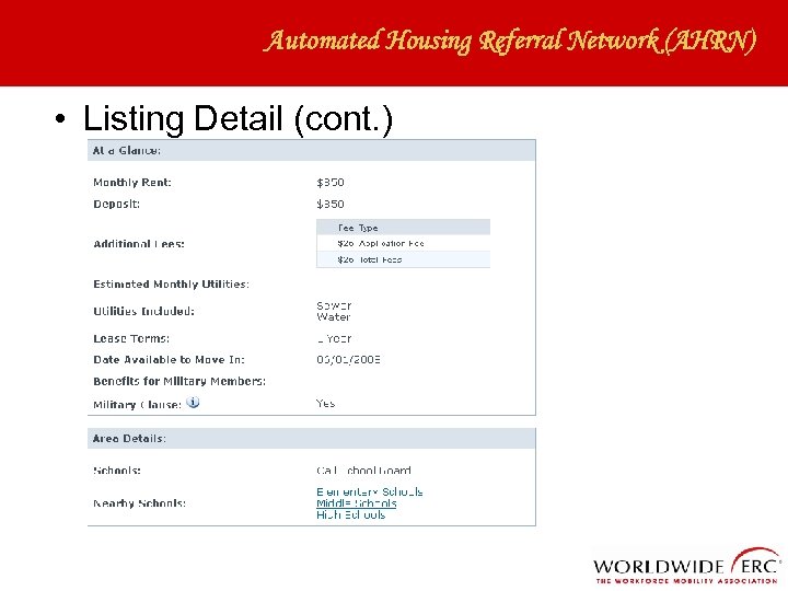 Automated Housing Referral Network (AHRN) • Listing Detail (cont. ) 