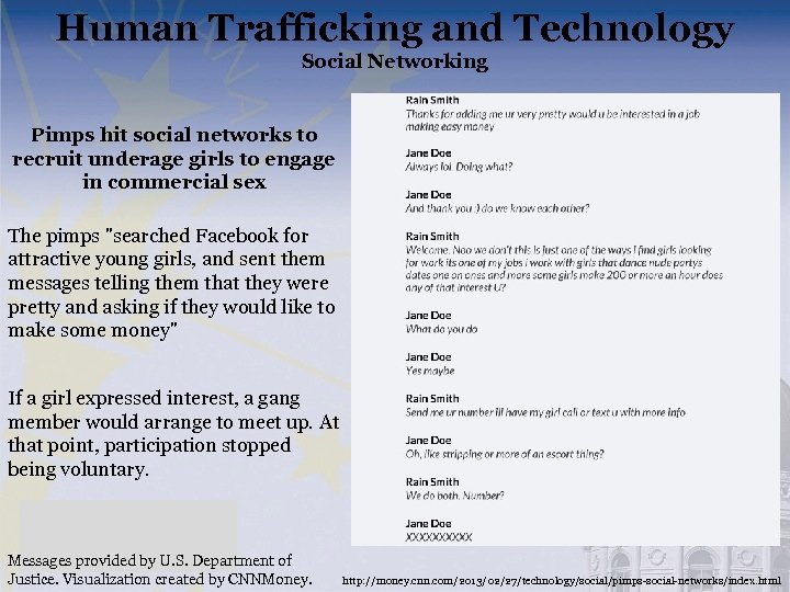 Human Trafficking and Technology Social Networking Pimps hit social networks to recruit underage girls