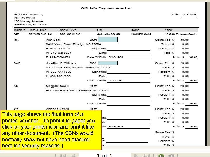This page shows the final form of a printed voucher. To print it to