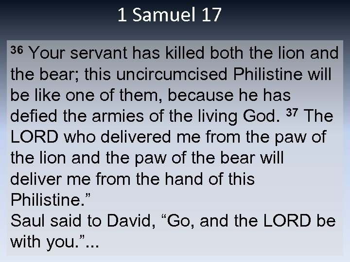 1 Samuel 17 36 Your servant has killed both the lion and the bear;
