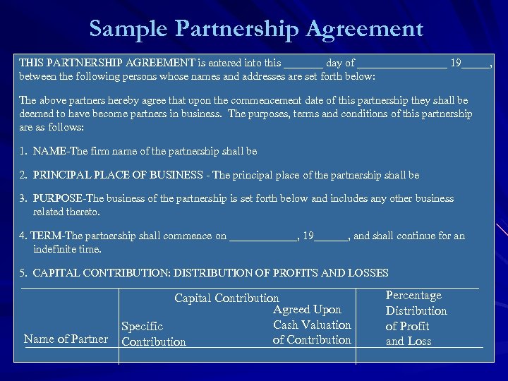 Sample Partnership Agreement THIS PARTNERSHIP AGREEMENT is entered into this _______ day of ________