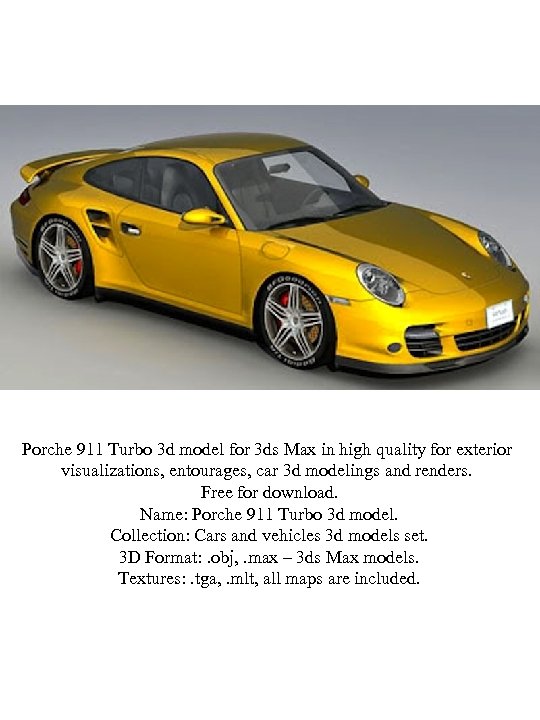 Porche 911 Turbo 3 d model for 3 ds Max in high quality for