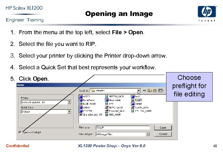 Engineer Training Opening an Image 1. From the menu at the top left, select