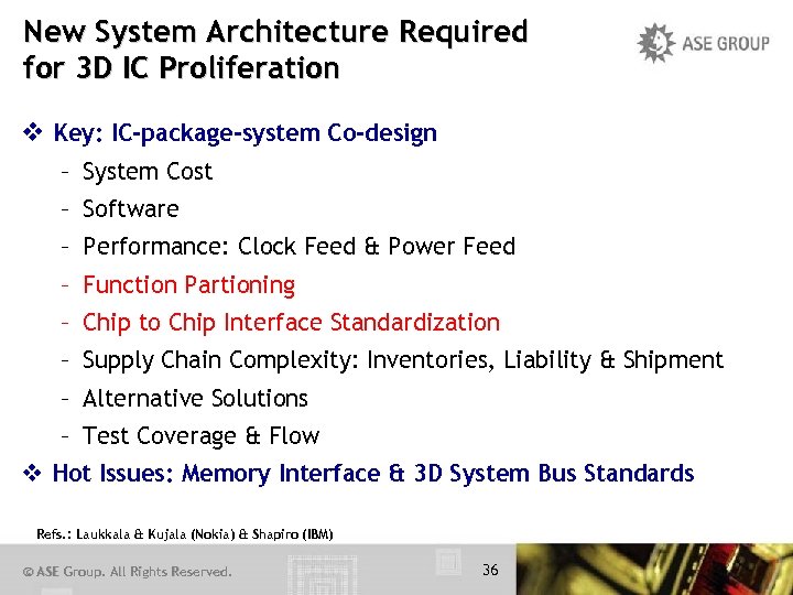 New System Architecture Required for 3 D IC Proliferation v Key: IC-package-system Co-design –