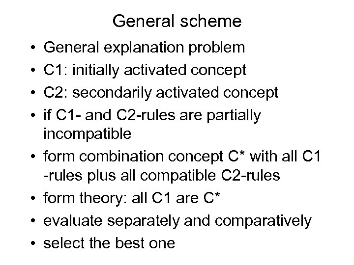 General scheme • • General explanation problem C 1: initially activated concept C 2:
