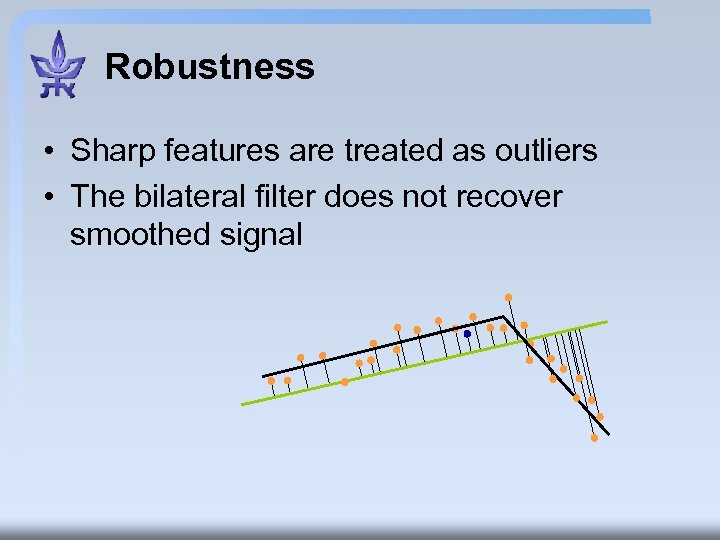 Robustness • Sharp features are treated as outliers • The bilateral filter does not