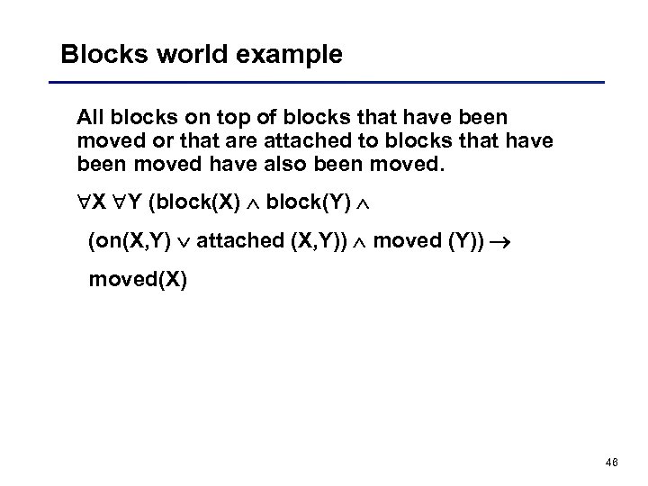 Blocks world example All blocks on top of blocks that have been moved or