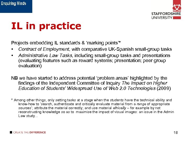 IL in practice Projects embedding IL standards & ‘marking points’* • Contract of Employment,