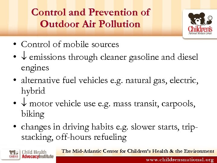 Control and Prevention of Outdoor Air Pollution • Control of mobile sources • emissions