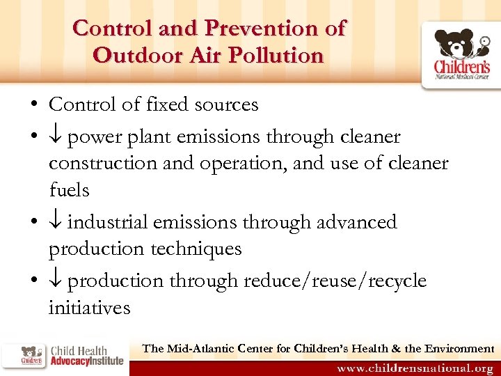 Control and Prevention of Outdoor Air Pollution • Control of fixed sources • power