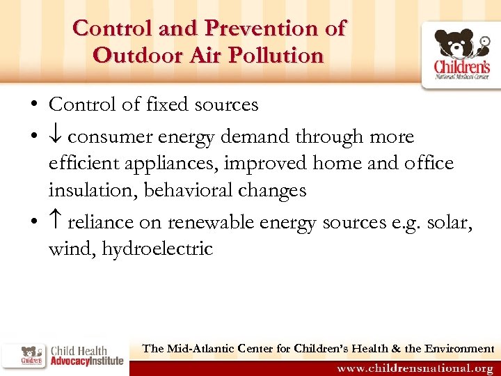 Control and Prevention of Outdoor Air Pollution • Control of fixed sources • consumer