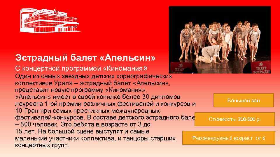 Эстрадный балет «Апельсин» С концертной программой «Киномания» Один из самых звездных детских хореографических коллективов
