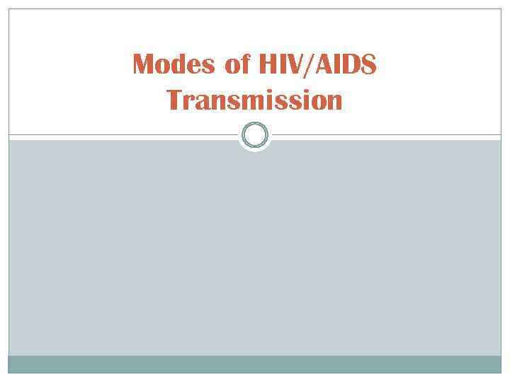 Modes of HIV/AIDS Transmission 