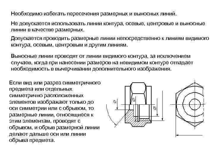 На какую величину должны выступать за контур изображения осевые и центровые линии